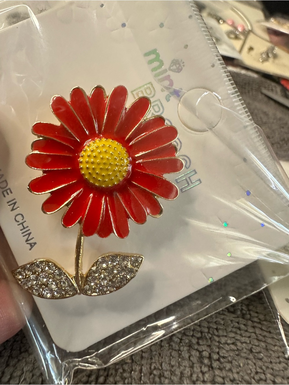 Daisy Red and Yellow Flower Brooch by Daisy